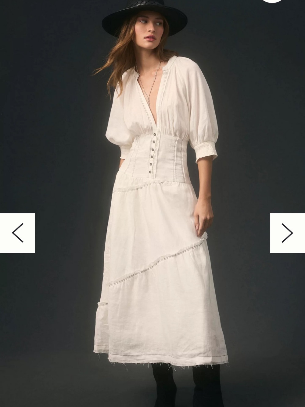 V-neck corset midi dress Button-Front Midi Dress
